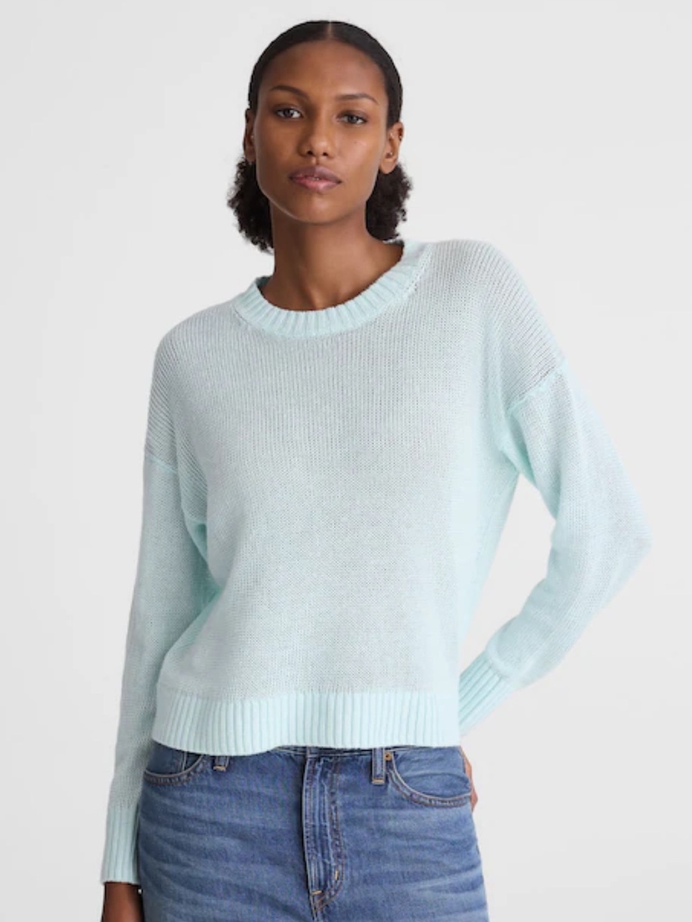 Madewell Linen Drop-Shoulder Sweater Crewneck - Light Turquoise
